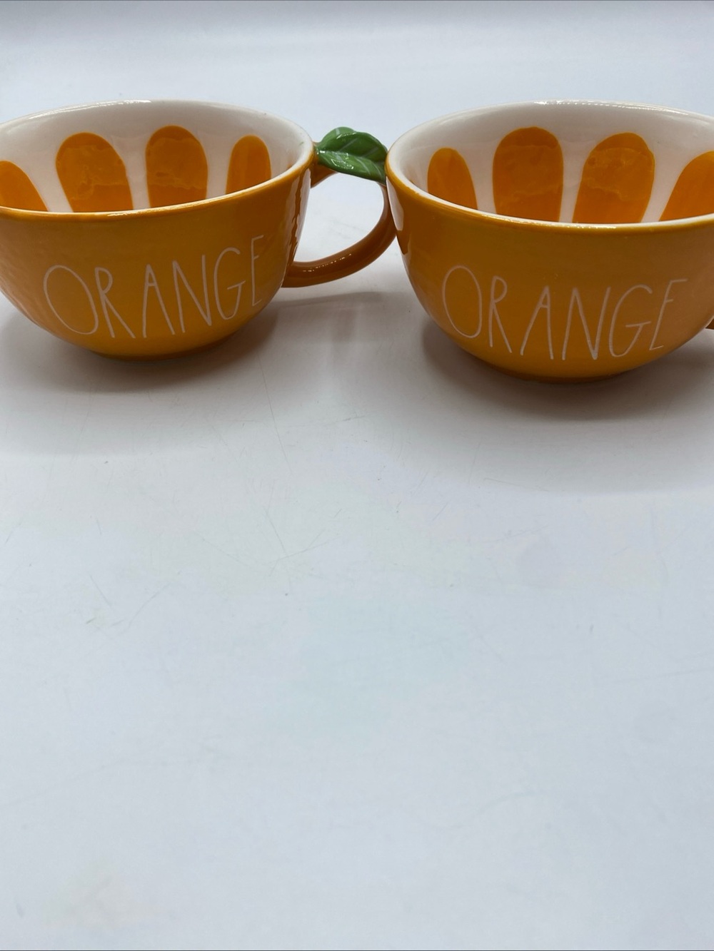Rae Dunn Orange Slice coffee cups Ceramic Set of 2 Fruit Artesian Magenta - Picture 6 of 9